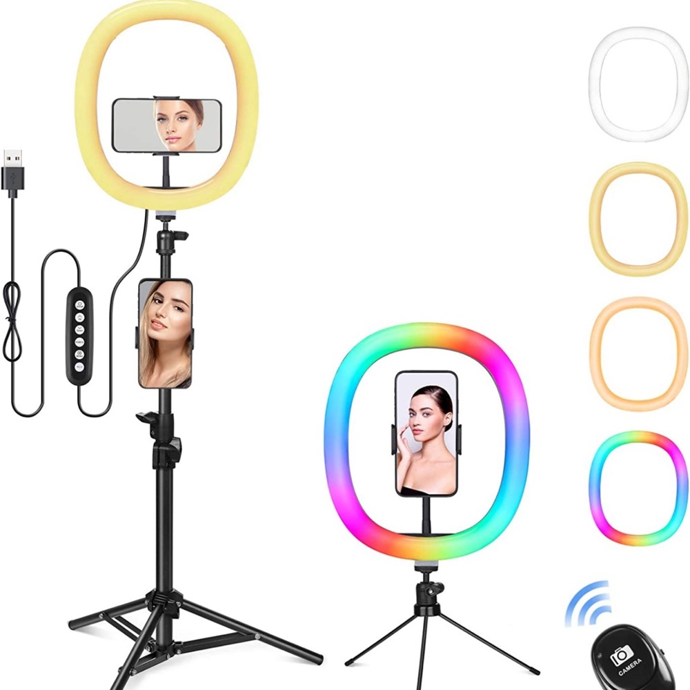 12" RGB Selfie Ring Light with Tripod Stand, Dimmable LED Ring Light with Remote